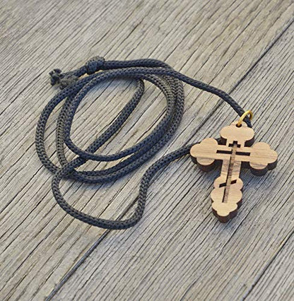 Most Original Gifts AUTHENTIC Bethlehem Olive Wood Eastern Cross Pendant in Natural Cotton Pouch with Christogram - Cross for Men & Women - style: Style-3