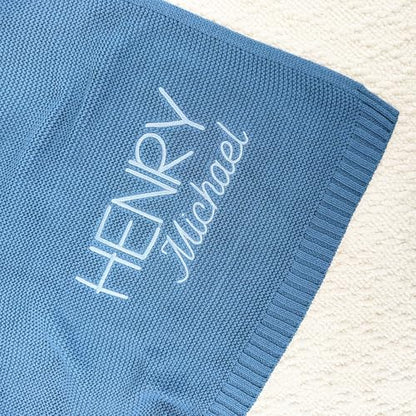 Custom Baby Blanket, Embroidered, Custom, 100% Cotton, Blue Baby Blanket, Receiving Blanket for Boys, Baby Boy Gifts, (Dusty Blue) - color: Dusty Blue