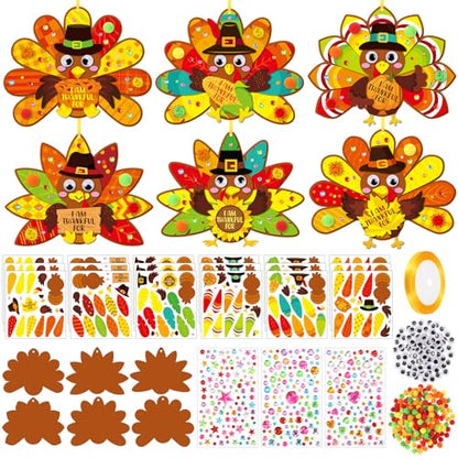 Funrous 48 Sets Thanksgiving Turkey Crafts Kit Fall DIY Hanging Ornaments - style: Turkey