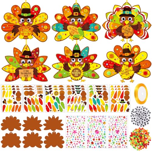 Funrous 48 Sets Thanksgiving Turkey Crafts Kit Fall DIY Hanging Ornaments - style: Turkey