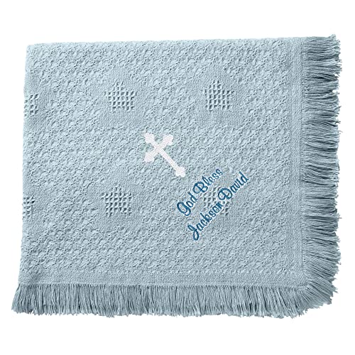 Let's Make Memories Personalized God Bless Honeycomb Baby Blanket - Blue - New Baby - Christening- 36x50 - color: Blue - God Bless