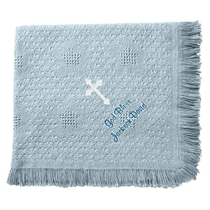 Let's Make Memories Personalized God Bless Honeycomb Baby Blanket - Blue - New Baby - Christening- 36x50 - color: Blue - God Bless
