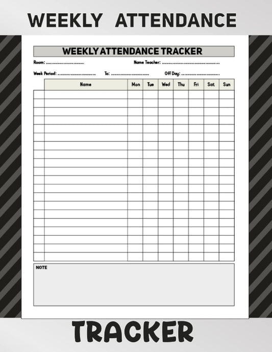Weekly Attendance Tracker: Record Book for Absences and Attendance, 7 Days for Schools, Businesses, and More, 120 pages, 8.5 x 11 inches.