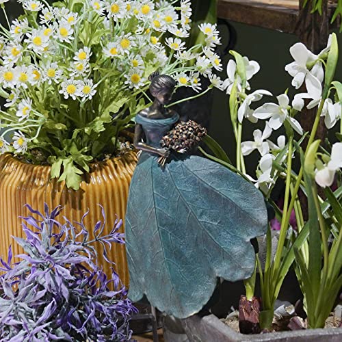 Guichifun Fairy Statue Leaf Angel Girls 7.5 x 4.5 x 11.5 Inch - color: Green-flower, size: Large