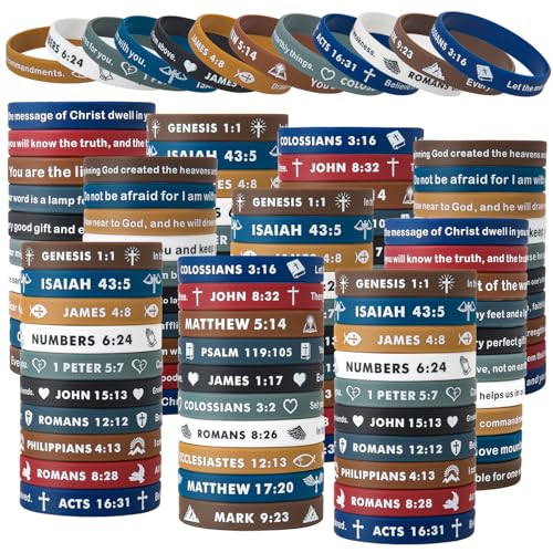 Religious Silicone Wristbands Bulk Bible Rubber Bracelets Colorful Inspirational Christian Bracelets for Men Women Gifts - color: Dark Color