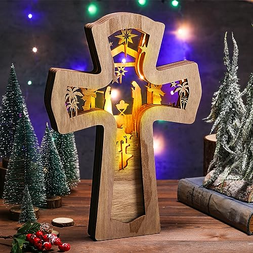 Bucherry Wooden Nativity Scene Christmas Tabletop Ornament,Cross - style: Cross