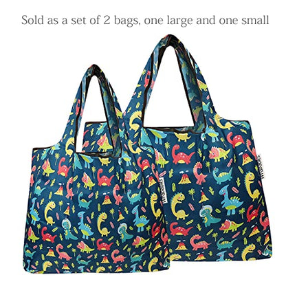 allydrew Large Foldable Tote Nylon Reusable Grocery Bags - color: Set of 2, Dinosaurs, size: Large & Small (Set of 2)