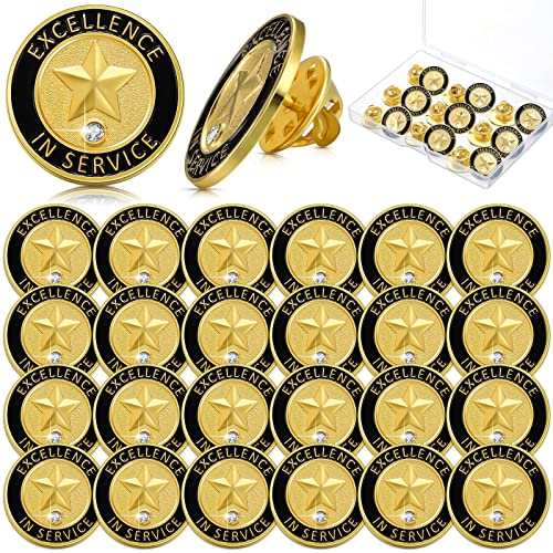 Dingion 24 Pcs Employee of The Month Lapel Pin 3/4 Inch Coworker Appreciation Award Gifts Bulk, Trophy Employees Pin Gifts for Staff Coworker Team Teacher Volunteer Recognition(Excellence in Service) - style: Excellence in Service