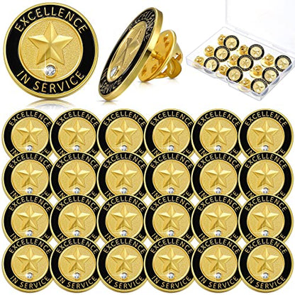 Dingion 24 Pcs Employee of The Month Lapel Pin 3/4 Inch Coworker Appreciation Award Gifts Bulk, Trophy Employees Pin Gifts for Staff Coworker Team Teacher Volunteer Recognition(Excellence in Service) - style: Excellence in Service