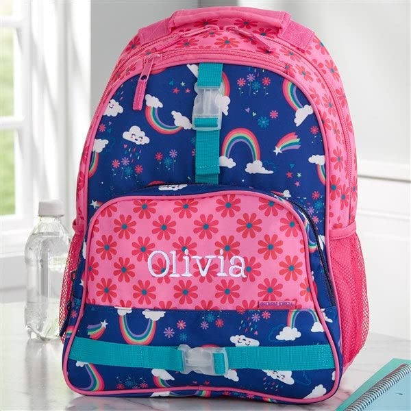 Personalization Universe and Stephen Joseph Personalized Kids Backpack - Rainbow Embroidered All Over Print, Custom Name, Adjustable Straps, Multiple Pockets, 12" x16, Girls Backpack - style: Rainbow