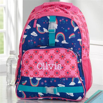 Personalization Universe and Stephen Joseph Personalized Kids Backpack - Rainbow Embroidered All Over Print, Custom Name, Adjustable Straps, Multiple Pockets, 12" x16, Girls Backpack - style: Rainbow