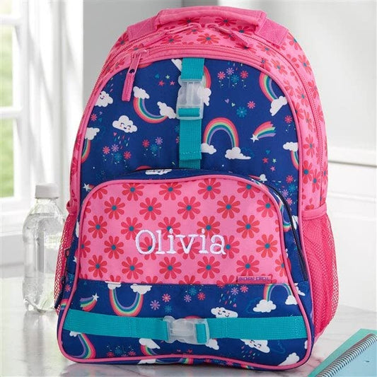 Personalization Universe and Stephen Joseph Personalized Kids Backpack - Rainbow Embroidered All Over Print, Custom Name, Adjustable Straps, Multiple Pockets, 12" x16, Girls Backpack - style: Rainbow