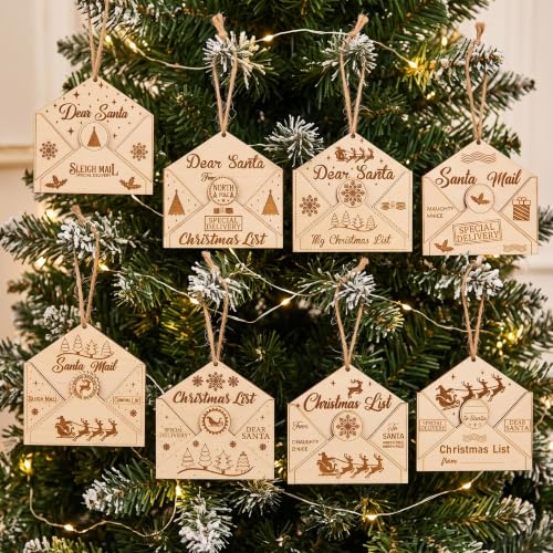 Shellwei 24 Pcs Farmhouse Wooden Christmas 3D Envelope Ornaments Bulk - style: Envelope