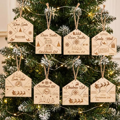 Shellwei 24 Pcs Farmhouse Wooden Christmas 3D Envelope Ornaments Bulk - style: Envelope