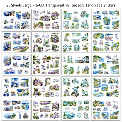 Summer Landscape PET Sticker Book, Diecut Stickers for Journaling - color: Sea Salt Daytime
