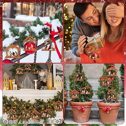 Bucherry 6 Pcs Wooden Christmas Nativity Scene Ornaments Bulk,House - style: House