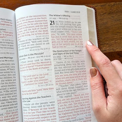 SacredBound Personalized NIV Large Print Reference Bible – Engraved Name LeatherSoft Tan/Brown | 12 Point Comfort Print, Cross References, Red Letter (Name Only)
