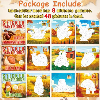 6PCS Thanksgiving Paint by Sticker Books Crafts for Fall Sticker by Number Books Activity Book for Sticker Puzzle Book Craft Art Gift with Turkey Pumpkin 48 Pictures - style: Fall Thanksgiving