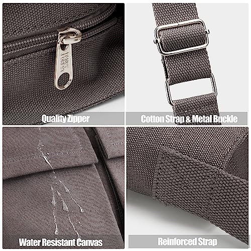 KALIDI Canvas Tote Bag Zipper Large Crossbody Shoulder Bag Messenger Bag - color: Upgraded Grey