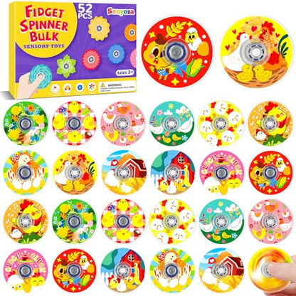 52 Pack Chicken Party Favors Fidget Spinner for Kids Birthday, Chicks Fidget Spinner Bulk for Classroom Rewards, Goodie Bag Stuffers, Chicken Gifts Party Supplies - color: Tl-sa-3-chicken