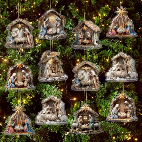 Wenqik 12 Pcs Christmas Nativity Scene Ornaments for Tree Acrylic,Vintage - style: Vintage