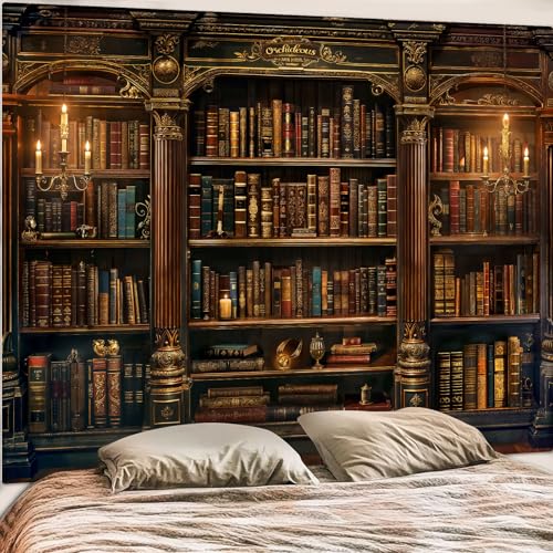 Accnicc Vintage Bookshelf Tapestry Medieval Art Book Tapestries Wall Hanging Gothic Dark Academia Retro Library Backdrop Tapestry for Bedroom Living Room Dorm Study Classroom 80× 60 inch - color: Brown, size: 80"L x 60"W