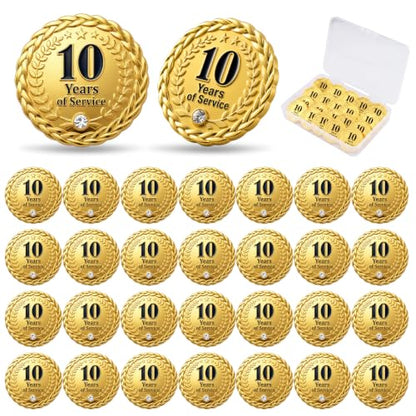 MTLEE 30 Pcs 5 10 Years Service Pin,Gold Enamel Lapel Pin, 1.2 in - style: 10 Year