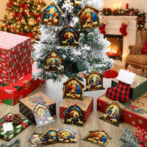 Halloscume 24 Pcs Christmas Nativity Scene Ornaments Bulk, House Shape - style: House Style