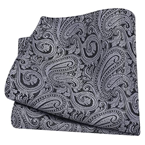 GUSLESON 3.15"（8cm） Mens Tie and Lapel Pin Paisley Necktie Hankerchief Cufflinks Set for Men - color: Gray Black