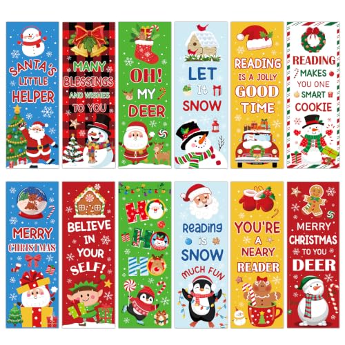Wxiben 120 Pcs Christmas Bookmark Snowman Book Marks for Book Lovers - color: Christmas Snowman
