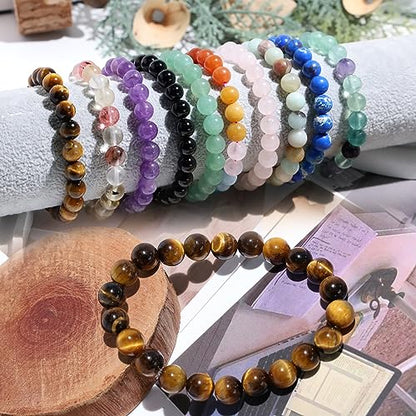 XIANNVXI Crystal Bracelet for Women Men 8 mm Natural Stone Beaded Bracelets Cat Bracelets Cross Bracelets Heart Bracelelt Jewelry for Women Birthday Gifts Stretch Bracelet - color: D - Tigers Eye