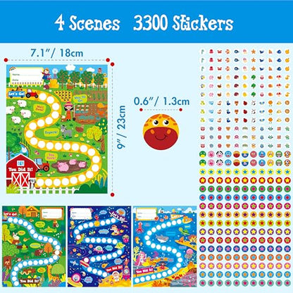 4 Incentive Charts with 3300 Reusable Stickers, Forest/Farm/Ocean/Space Themed Reward Chart for Classroom, Home, Kids Homework Assignments, Attendance, Good Behavior, Chores, Potty Training Progress - style: Farms /oceans / Universe / Forest