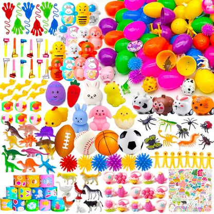 GOAUS Easter Eggs Fillers Party Favors for Kids 220 pcs, Small Toys Prizes with 100 Surprise Eggs for Filling, Goodie Bags Stuffers - style: 220 toys &100 eggs
