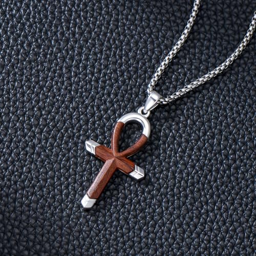 Cross Necklace for Men 925 Sterling Silver Cross Ebony Wooden Ankh Raven Praying Hands Crucifix Amulet Religious Jewelry Gifts for Men Women - color: Cross15