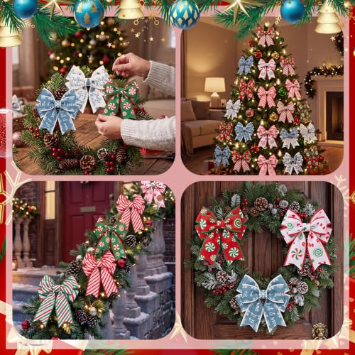 12 Rolls 60 Yards Christmas Winter Wired Ribbons for Wreath Bow - style: Christmas