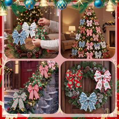 12 Rolls 60 Yards Christmas Winter Wired Ribbons for Wreath Bow - style: Christmas
