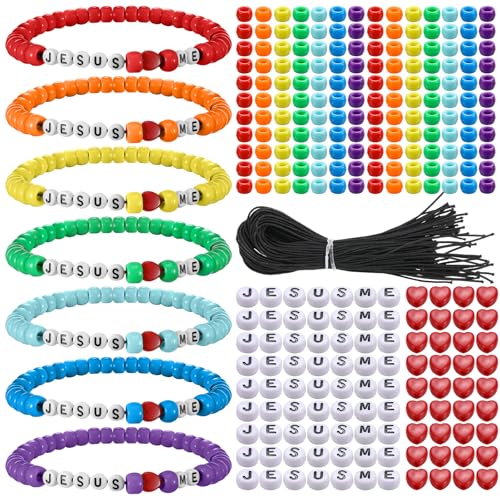 Ferreve 35 Sets Jesus Loves Me Christian Bracelet Craft Kit for VBS - color: Rainbow, style: Jesus Love Me