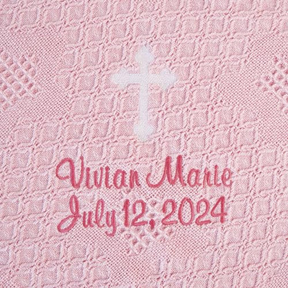Let's Make Memories Personalized God Bless Honeycomb Baby Blanket - Pink - New Baby - Christening- 36x50 - color: Pink - God Bless