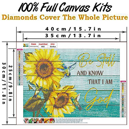Bysincy 5D DIY Diamond Painting Kits for Adults Sunflower 12x16inch,Round Full Drill Resin Beads Diamond Art Dots Craft Set,Be Still and Know that I Am God - color: Sunflower