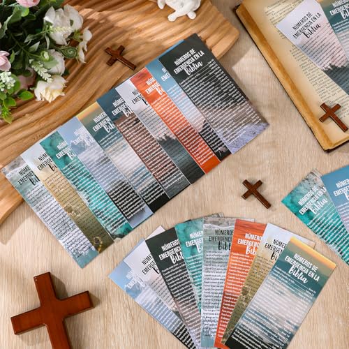 Motiskyy 100 Pcs Emergency Numbers Bookmarks Gifts Christian Bookmarks Bulk Bible Verse Cards Inspirational Scripture Cards Bulk for Church Members Sunday School Gifts (Spanish) - style: Spanish