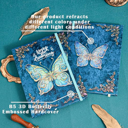 B5 Hardcover Journal for Women & Men -Butterfly Aesthetic Lined Notebook - color: Sky Blue