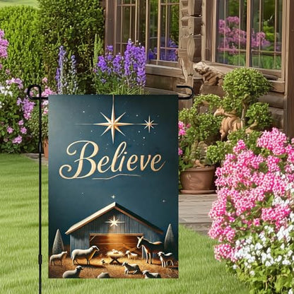 BlissYard Christmas Nativity Scene Garden Flag 12x18 Inch Polyester - color: Starry Night Stable