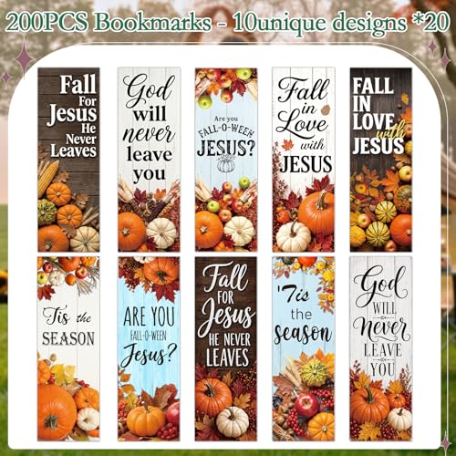 Fall Christian Bookmarks Gifts - 200 Pcs Autumn Pumpkin Bookmark Paper Scripture Maple Leaf Religious Page Book Marks Church Gift for Women Men Thanksgiving Book Lovers Reading Party Supplies - color: Autumn Christian