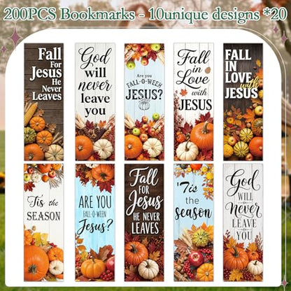 Fall Christian Bookmarks Gifts - 200 Pcs Autumn Pumpkin Bookmark Paper Scripture Maple Leaf Religious Page Book Marks Church Gift for Women Men Thanksgiving Book Lovers Reading Party Supplies - color: Autumn Christian