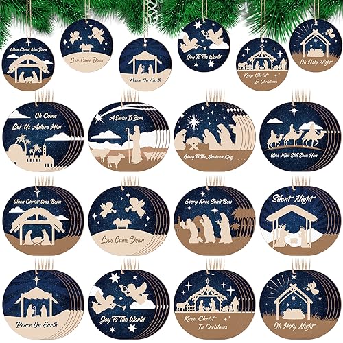 Soaoo 60 Pcs Christmas Nativity Scene Ornaments Bulk Wooden Decor, Classic - style: Classic