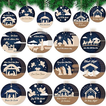 Soaoo 60 Pcs Christmas Nativity Scene Ornaments Bulk Wooden Decor, Classic - style: Classic