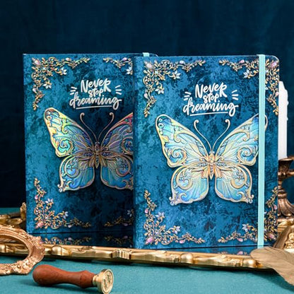 B5 Hardcover Journal for Women & Men -Butterfly Aesthetic Lined Notebook - color: Sky Blue