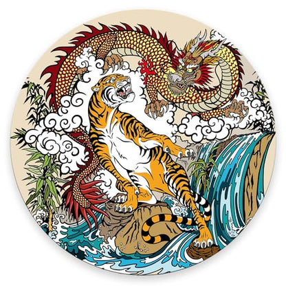 Mouse Pad, Chinese Dragon and Tiger Mouse Pads with Design, Round Washable Cloth Personalized Mouse Mat, Gaming Office Home Non-Slip Rubber Base Computer Mousepad 7.9×7.9×0.12 inches - color: Chinese Dragon and Tiger