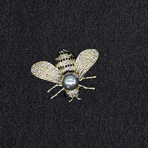 Honey Bee Brooches Crystal Insect Themed Bee Brooch Animal Fashion Shell Pearl Brooch Pin Gold Tone - color: Gray pearl