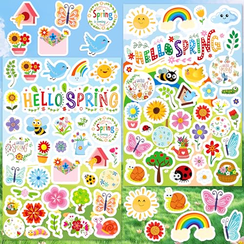 LINAYE 24 Sheets Spring Stickers for Kids, 840 PCS Spring Decorative Stickers Crafts Party Favors Supplies for Kids Classroom - style: Spring 24 Sheets